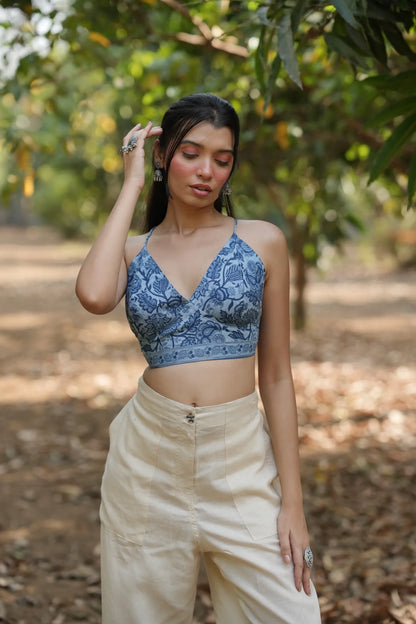 Sky Blue Buta Floral Bralette