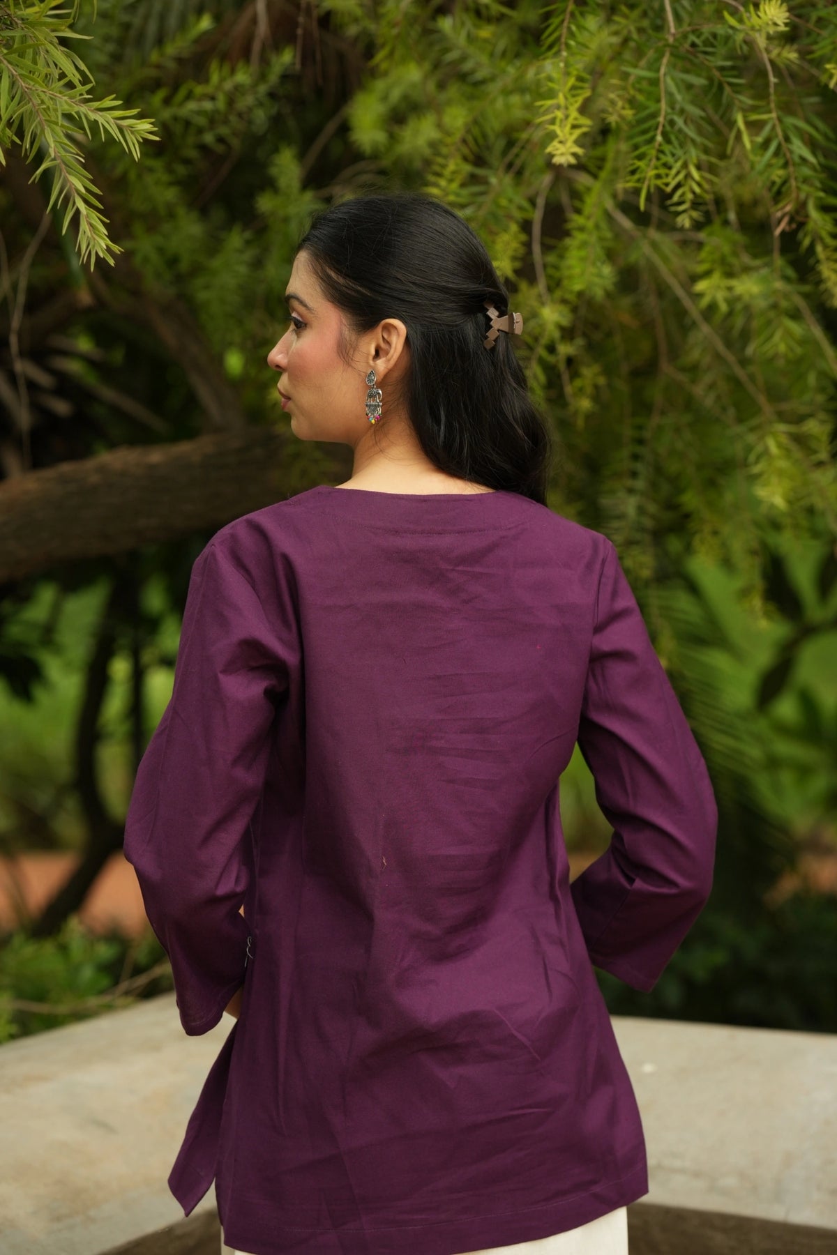 Wine Cotton Short Kurta