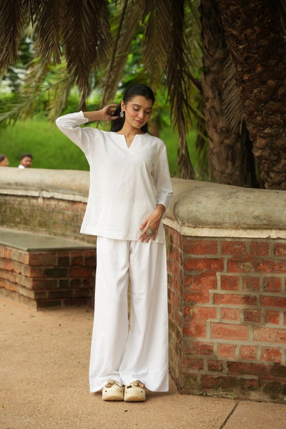 White Cotton Short Kurta