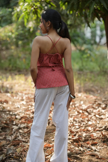 Red Motif Strap Top