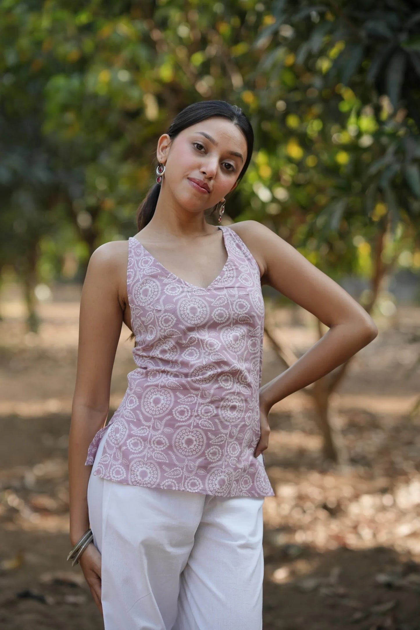Mauve Bandhani Strap Top