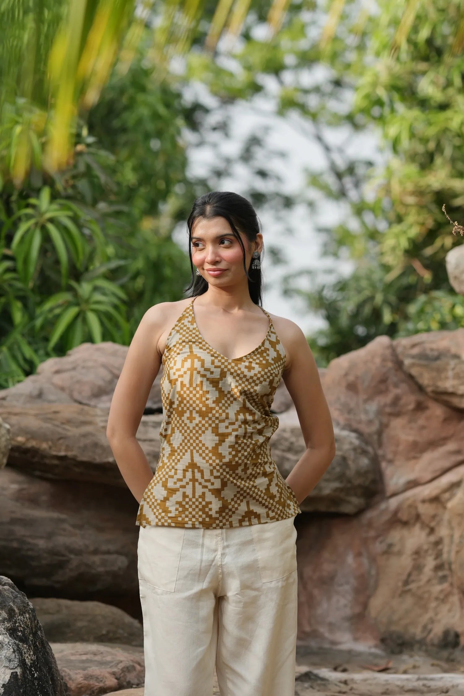 Mustard Ikat Strap Top