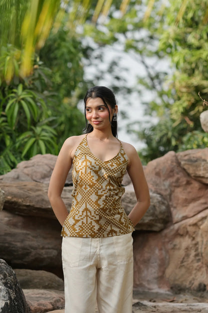 Mustard Ikat Strap Top