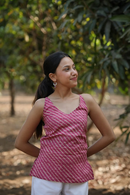 Rani Pink Leheriya Strap Top