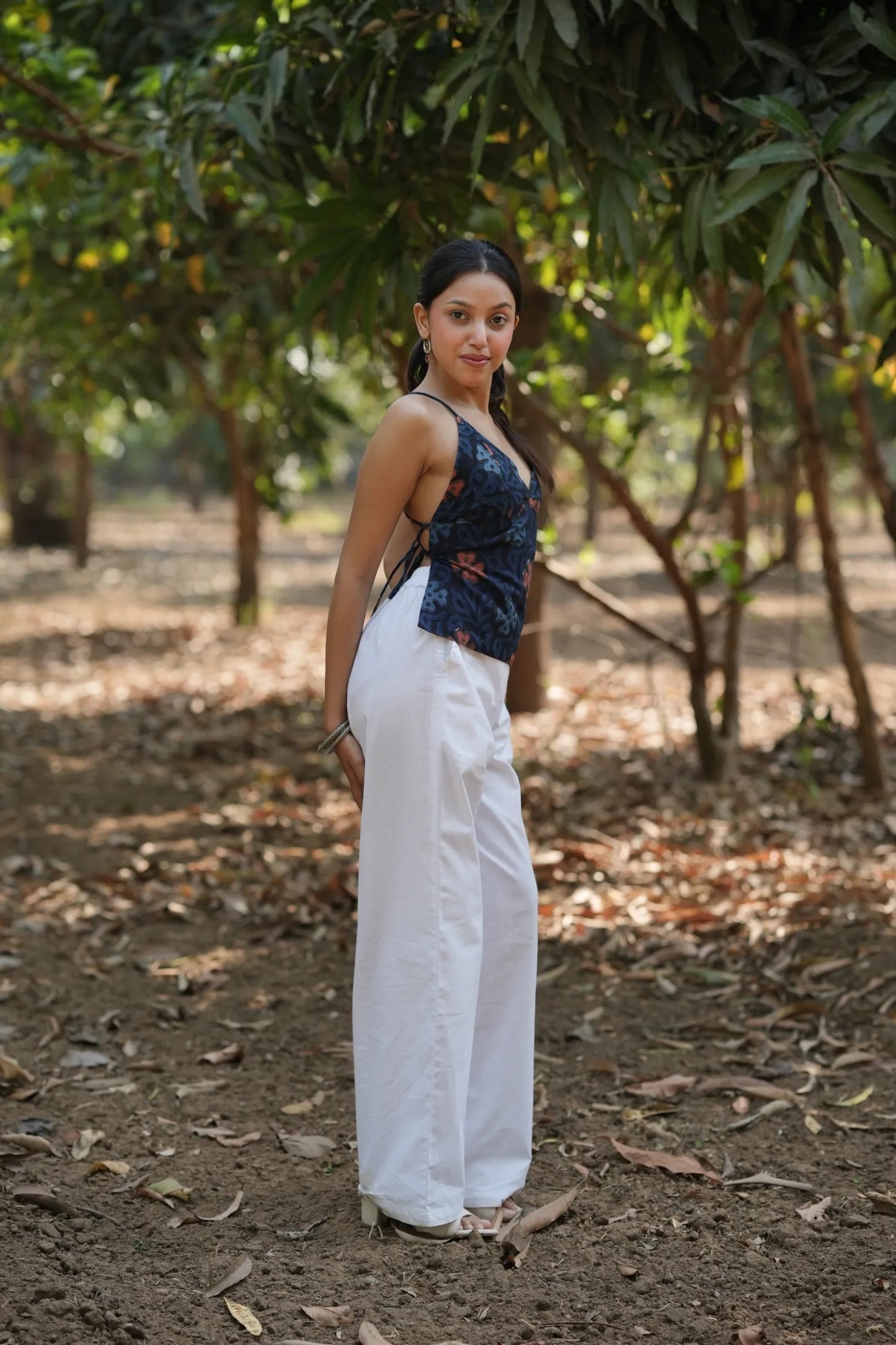 Navy Floral Tie Back Top