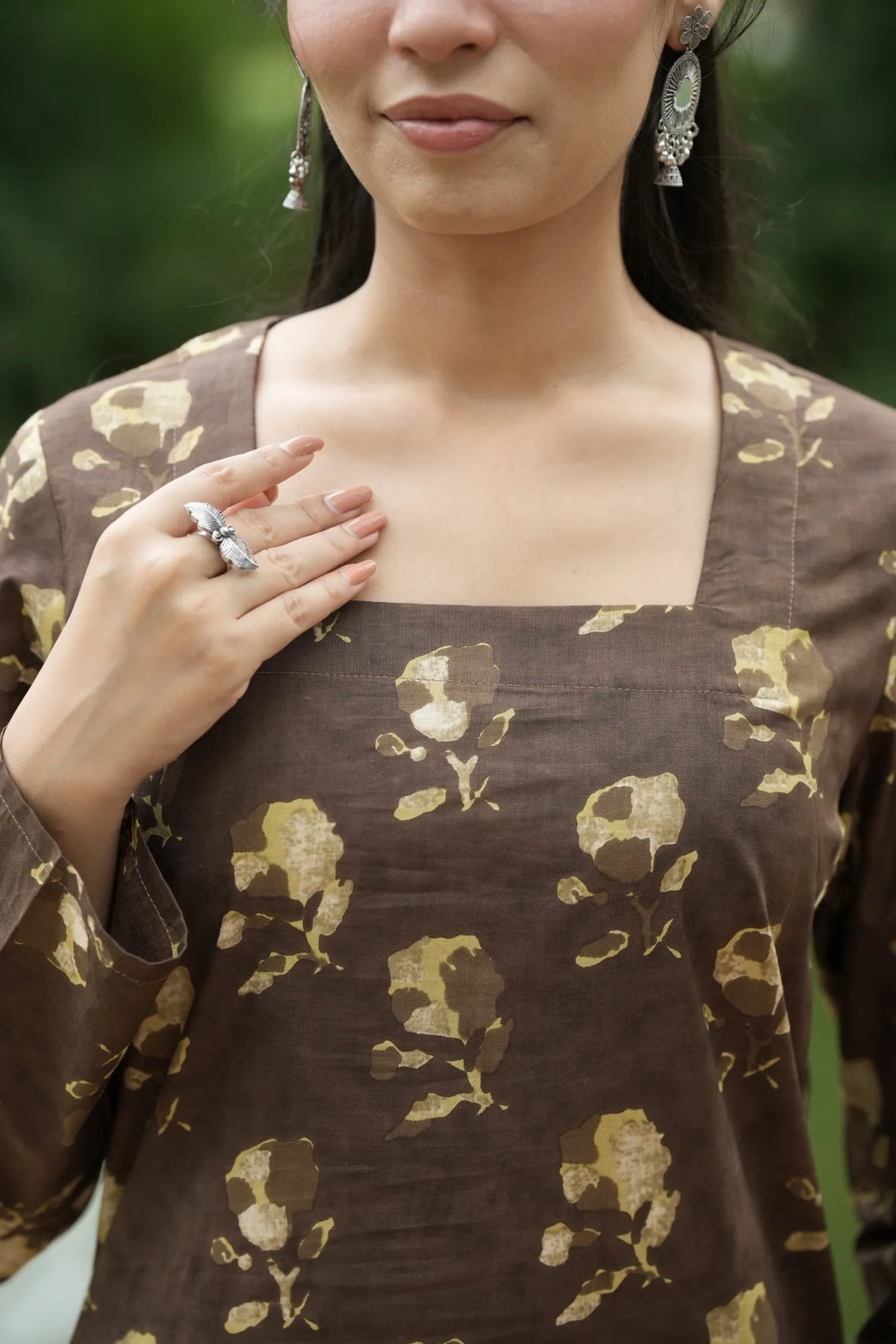Brown Handblock Floral Print Kurti