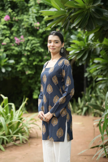 Indigo Blue Buta Print Kurti