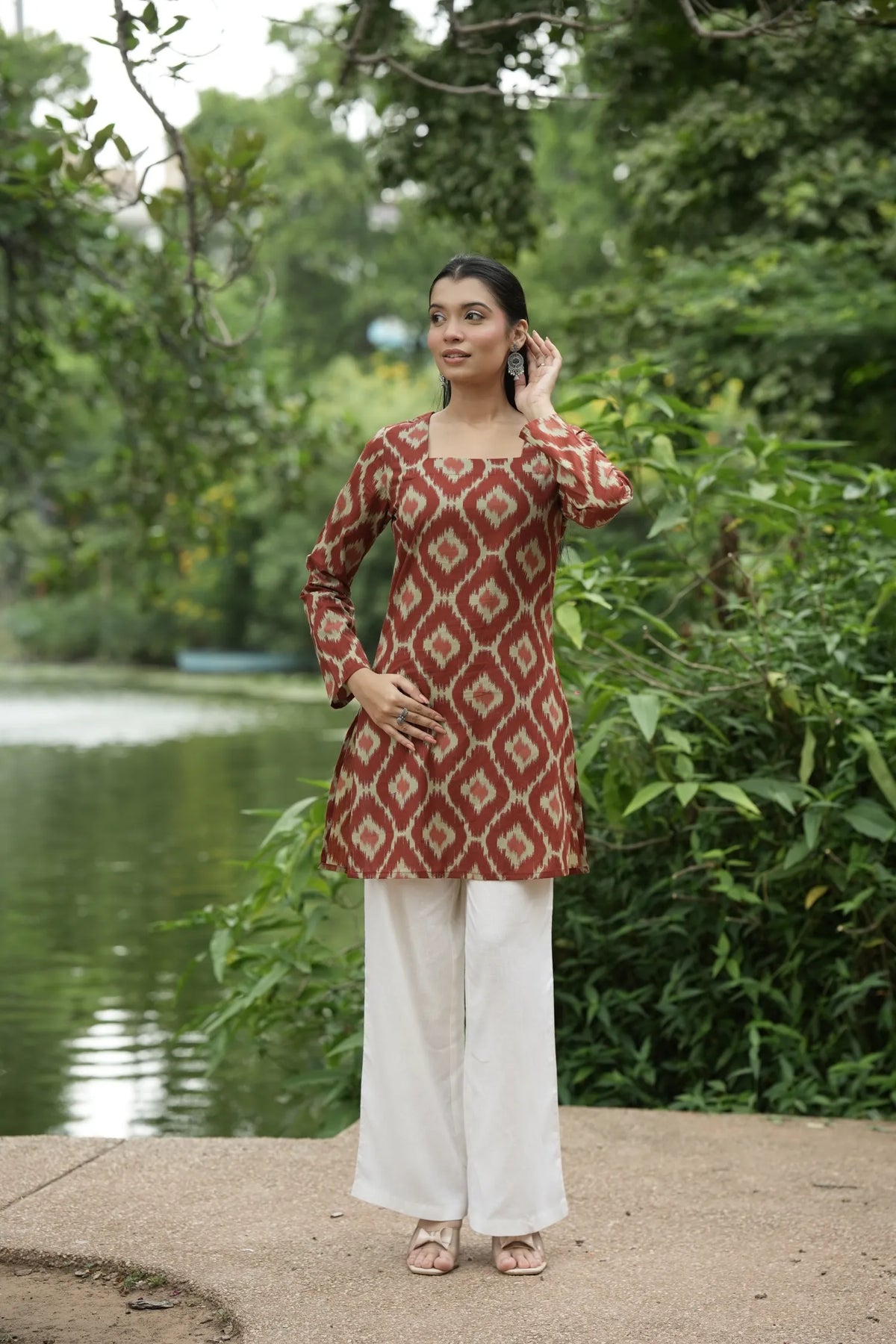 Maroon Red Ikat Print Kurti