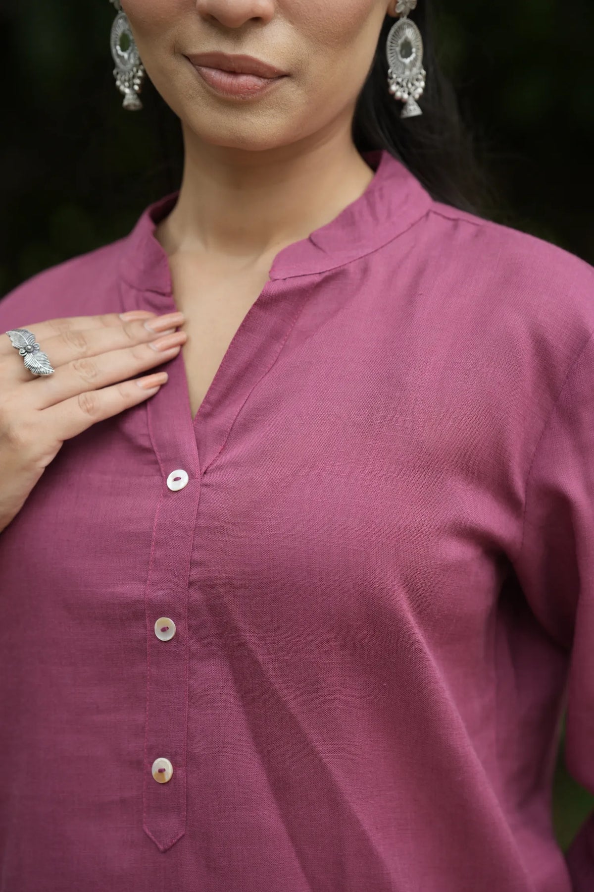 Mauve Pink Linen Short Kurta