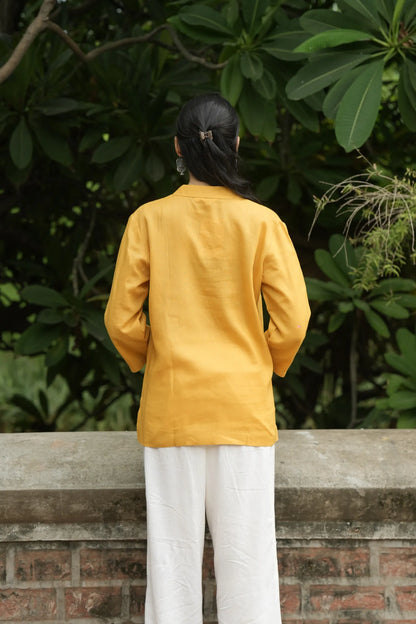 Mustard Yellow Linen Short Kurta