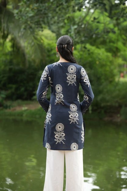 Navy Blue Ivory Motif Kurti