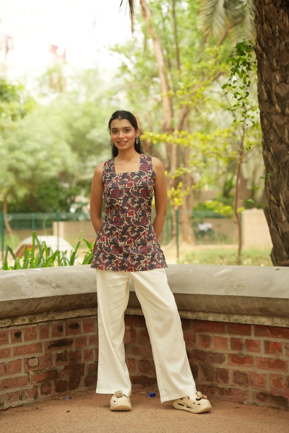 Navy Maroon Kalamkari Print Kurti