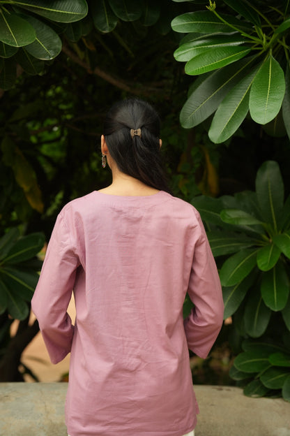 Pink Cotton Short Kurta