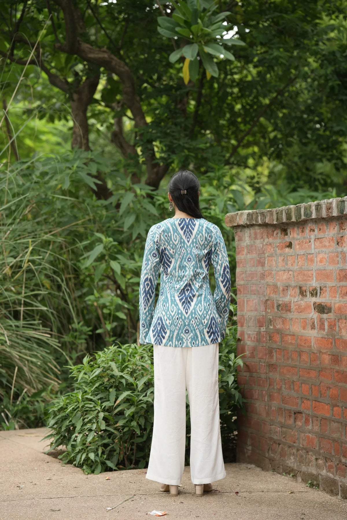 Sky Blue Navy Ikat Print Kurti