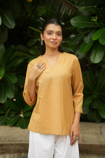 Yellow Cotton Short Kurta
