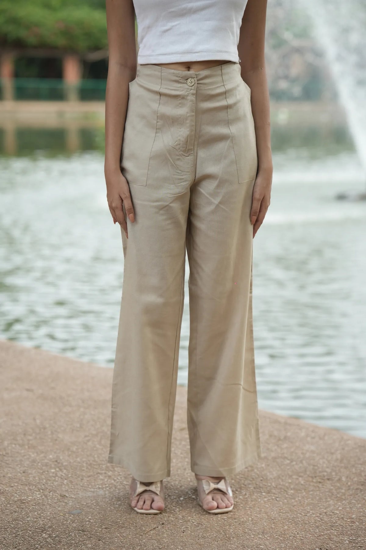 Beige Airy Linen Pants