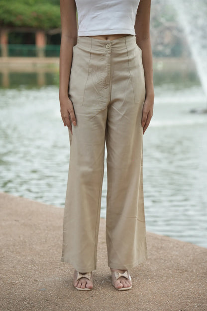 Beige Airy Linen Pants