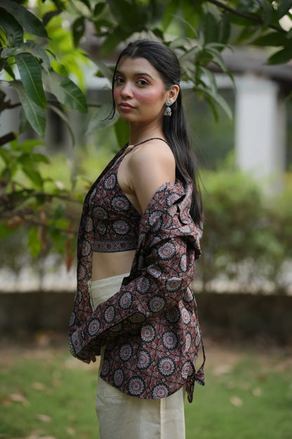Black Ajrakh Bralette & Shirt Set