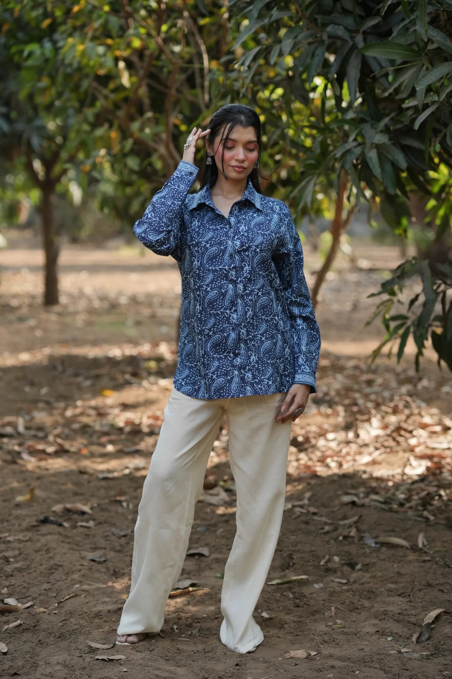 Indigo Paisley Cotton Shirt