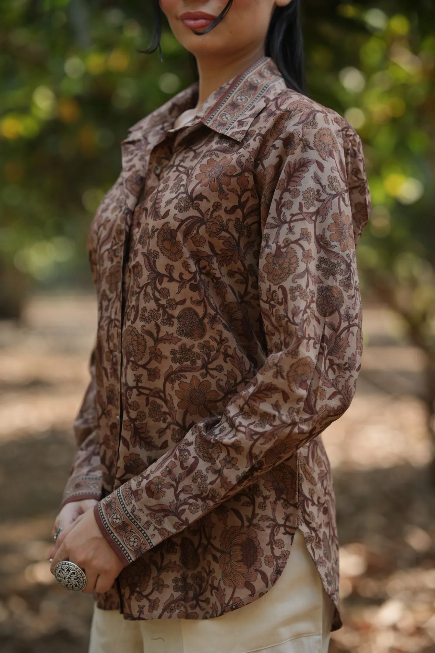 Mocha Bloom Cotton Shirt