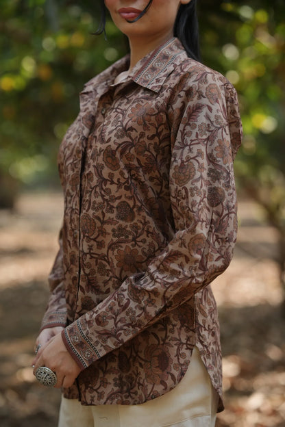 Mocha Bloom Cotton Shirt