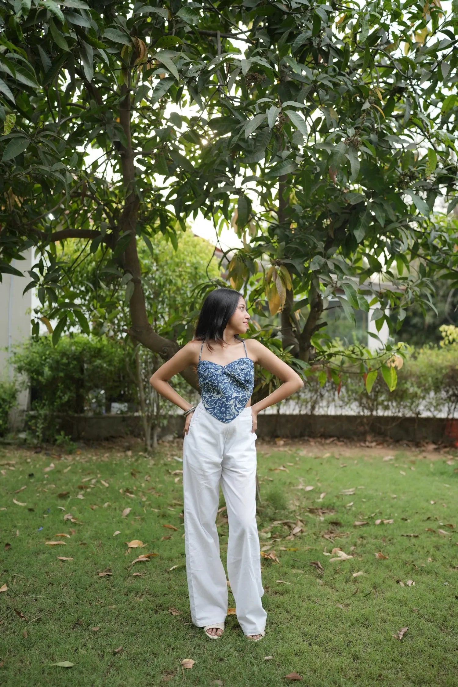 Dusty Blue Floral Sweetheart Handkerchief Corset Top