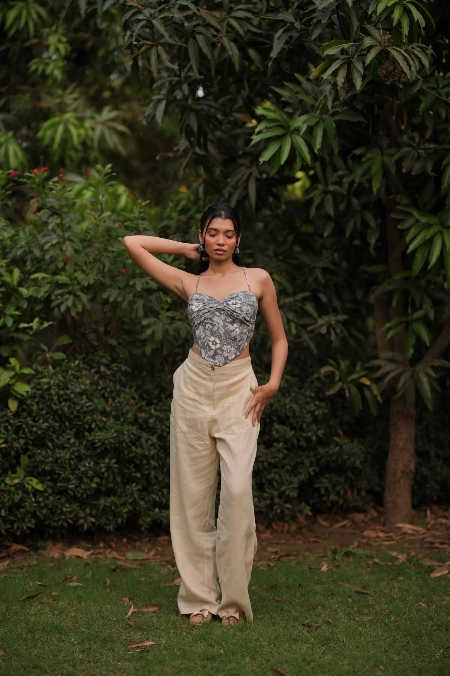 Grey Floral Sweetheart Handkerchief Corset Top
