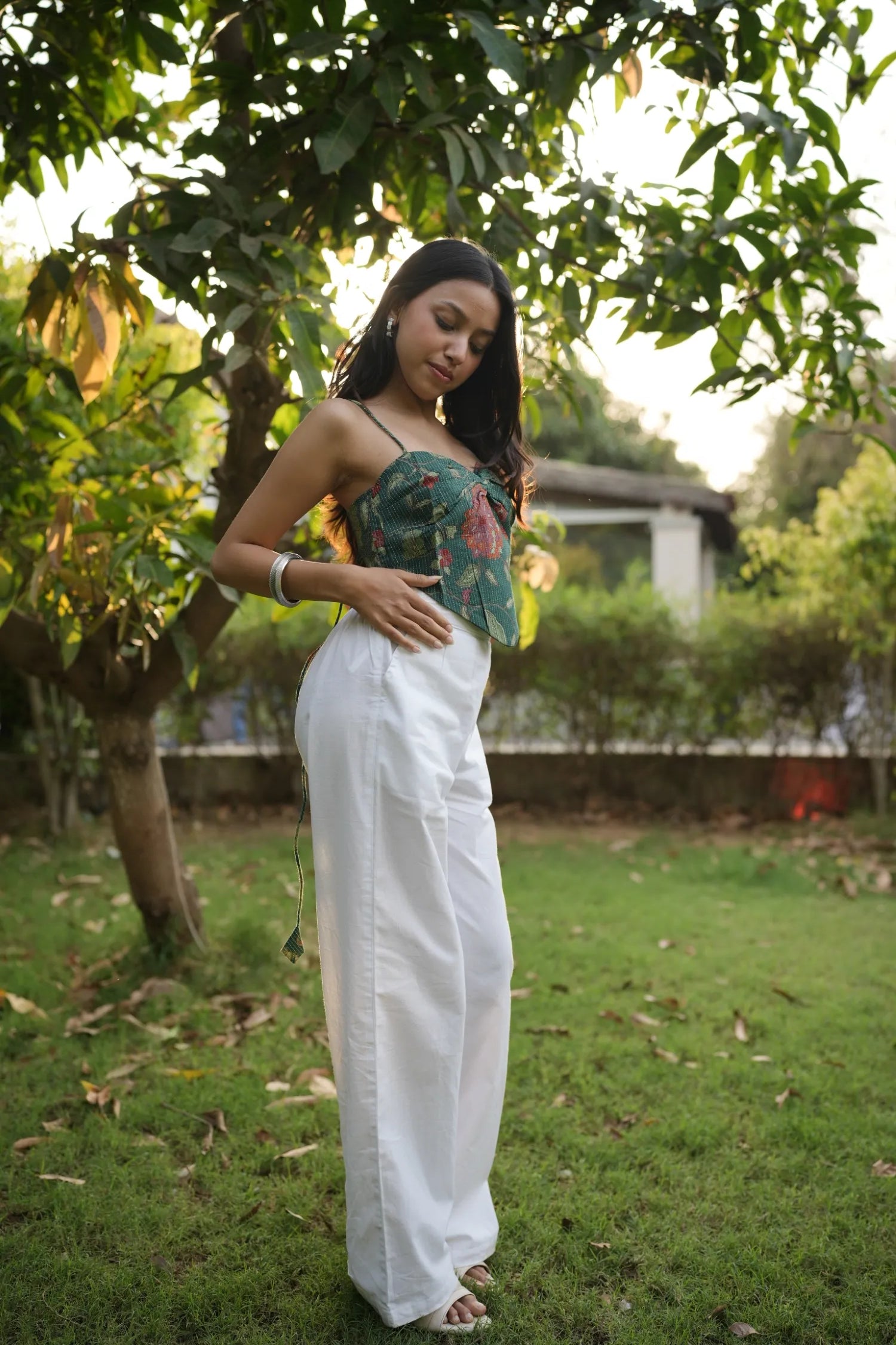 Forest Green Floral Sweetheart Handkerchief Corset top