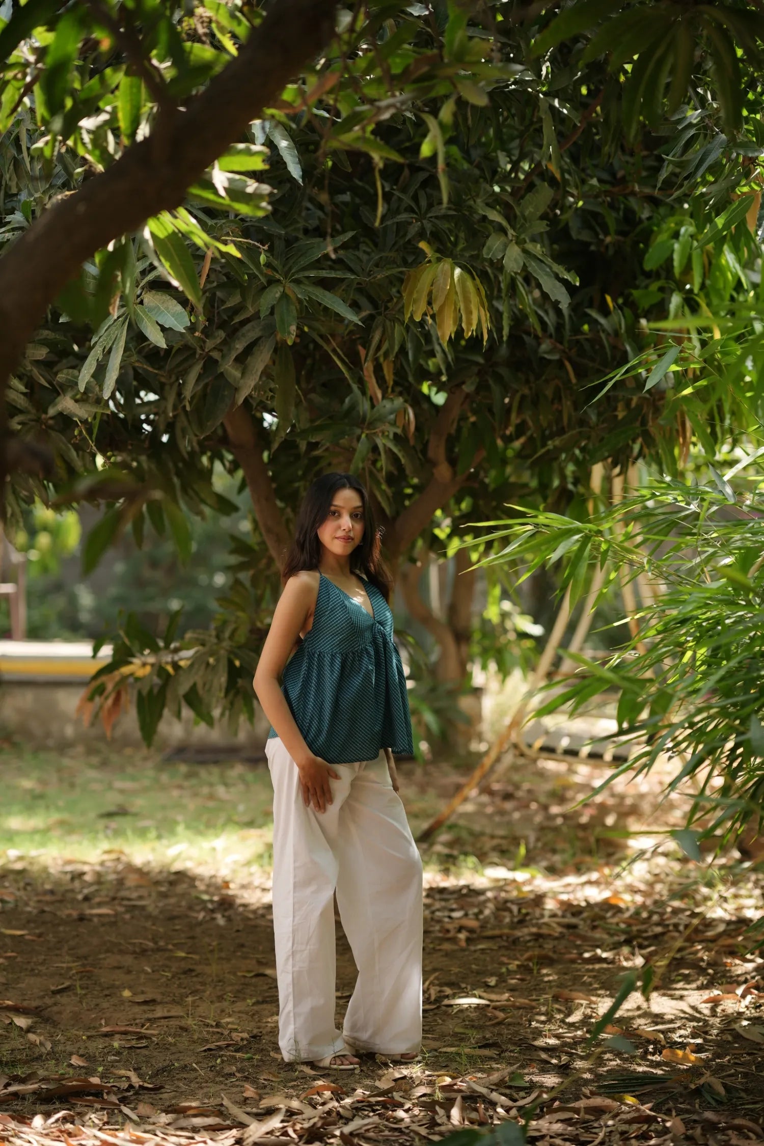 Deep Blue Leheriya Halter Neck Top
