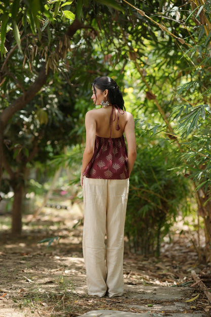 Wine Red Motif Halter Neck Top