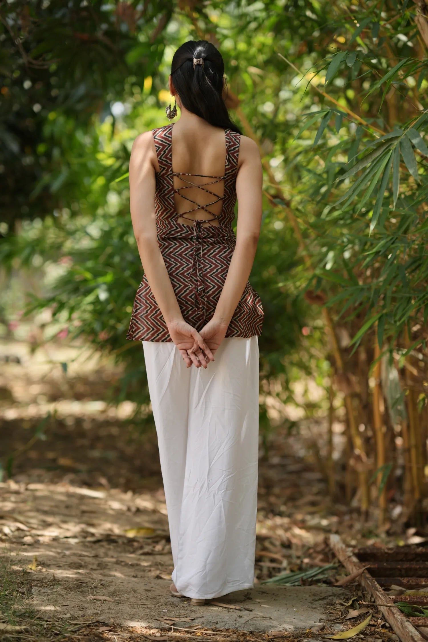 Brick Red Chevron Sleeveless Corset Kurti