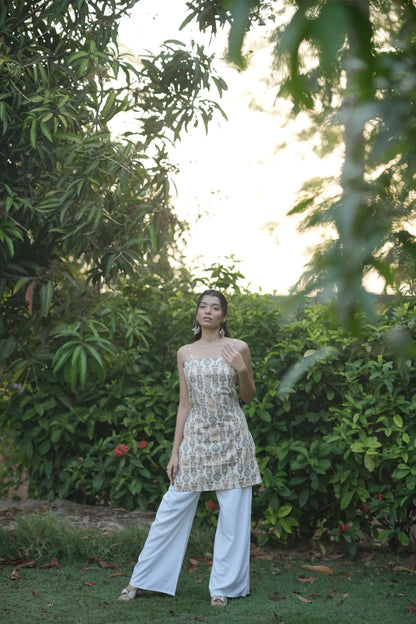 Ivory Beige Ikat Corset Kurti
