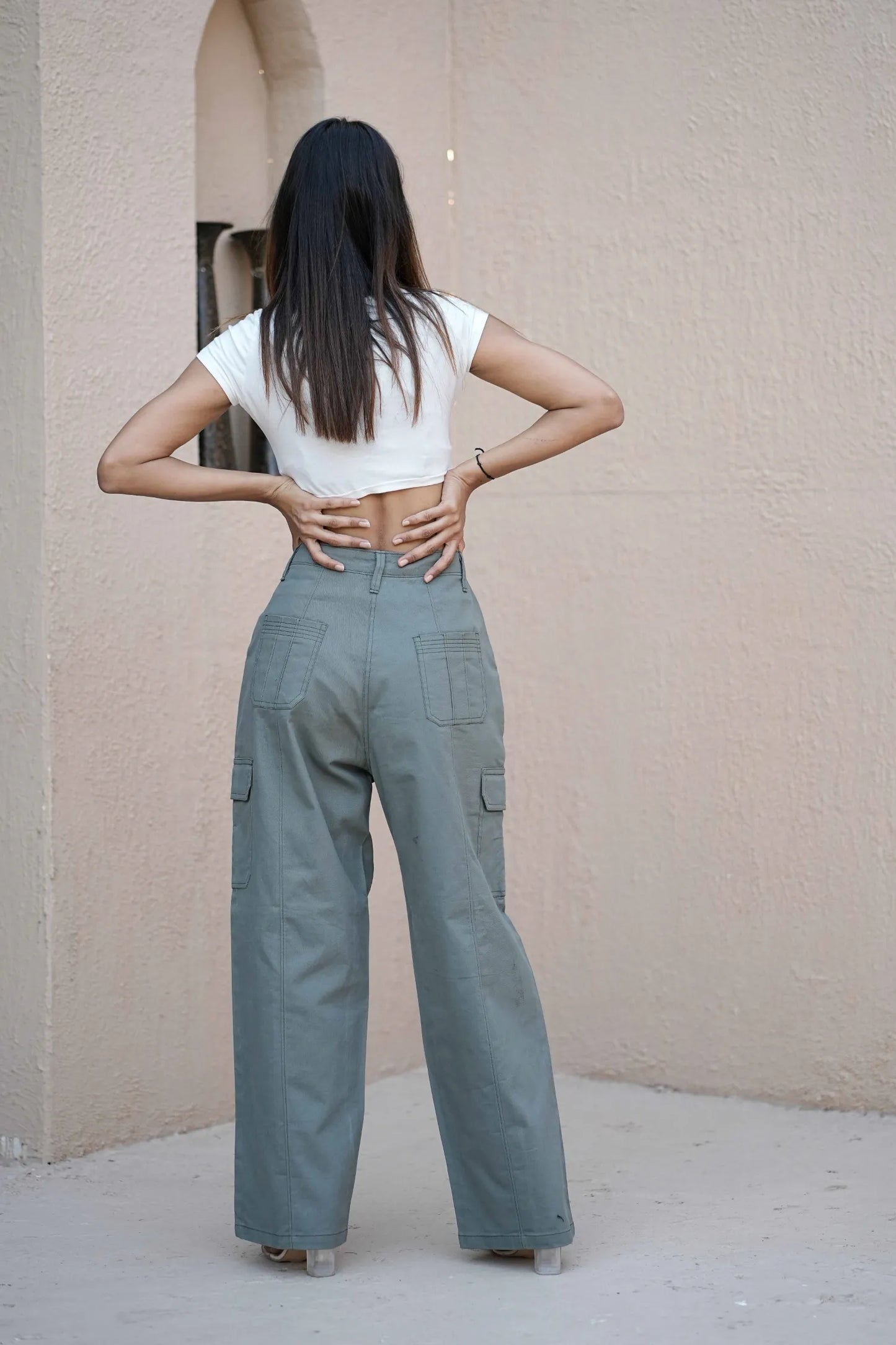 Women’s High-Waist Straight Fit Utility Cargo Pants Green