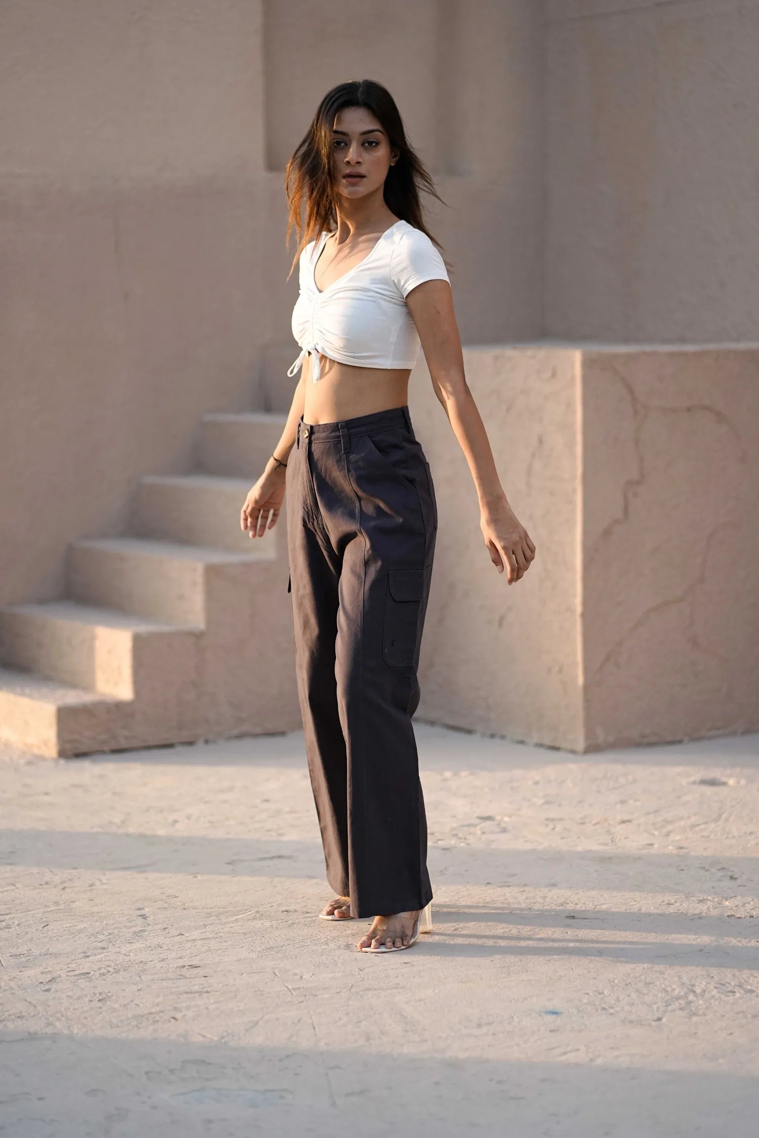 Women’s High-Waist Straight Fit Utility Cargo Pants Navy Blue