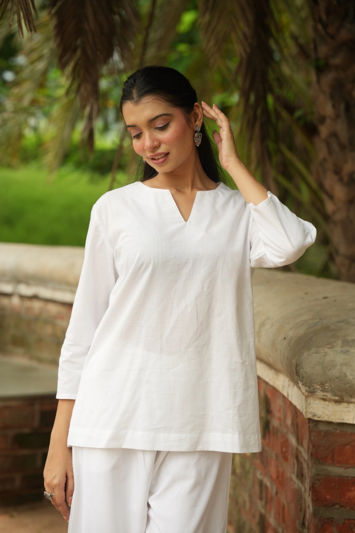 White Cotton Short Kurta