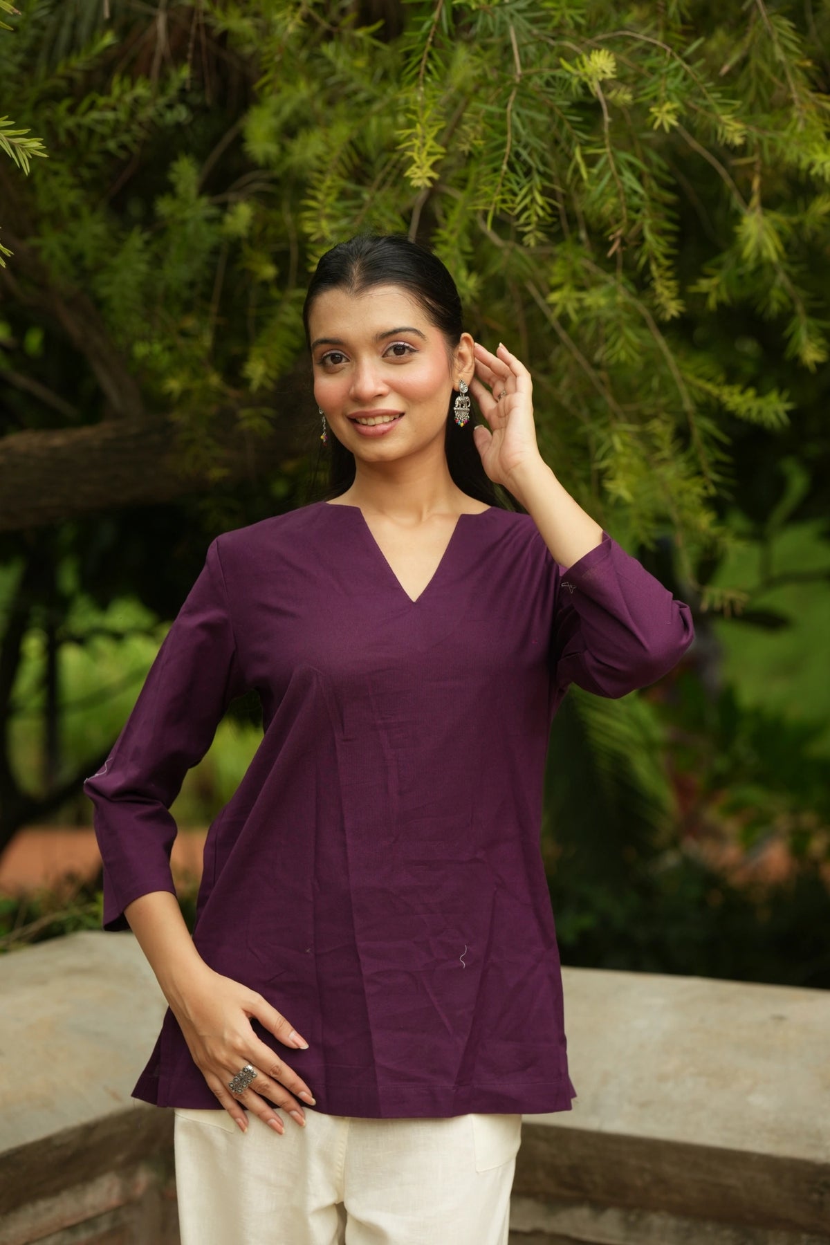 Wine Cotton Short Kurta