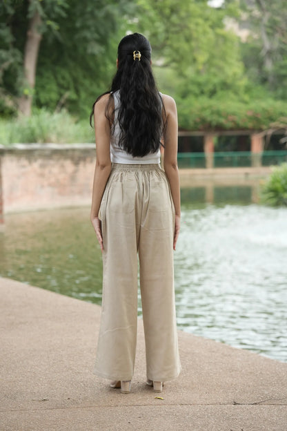 Beige Airy Linen Pants
