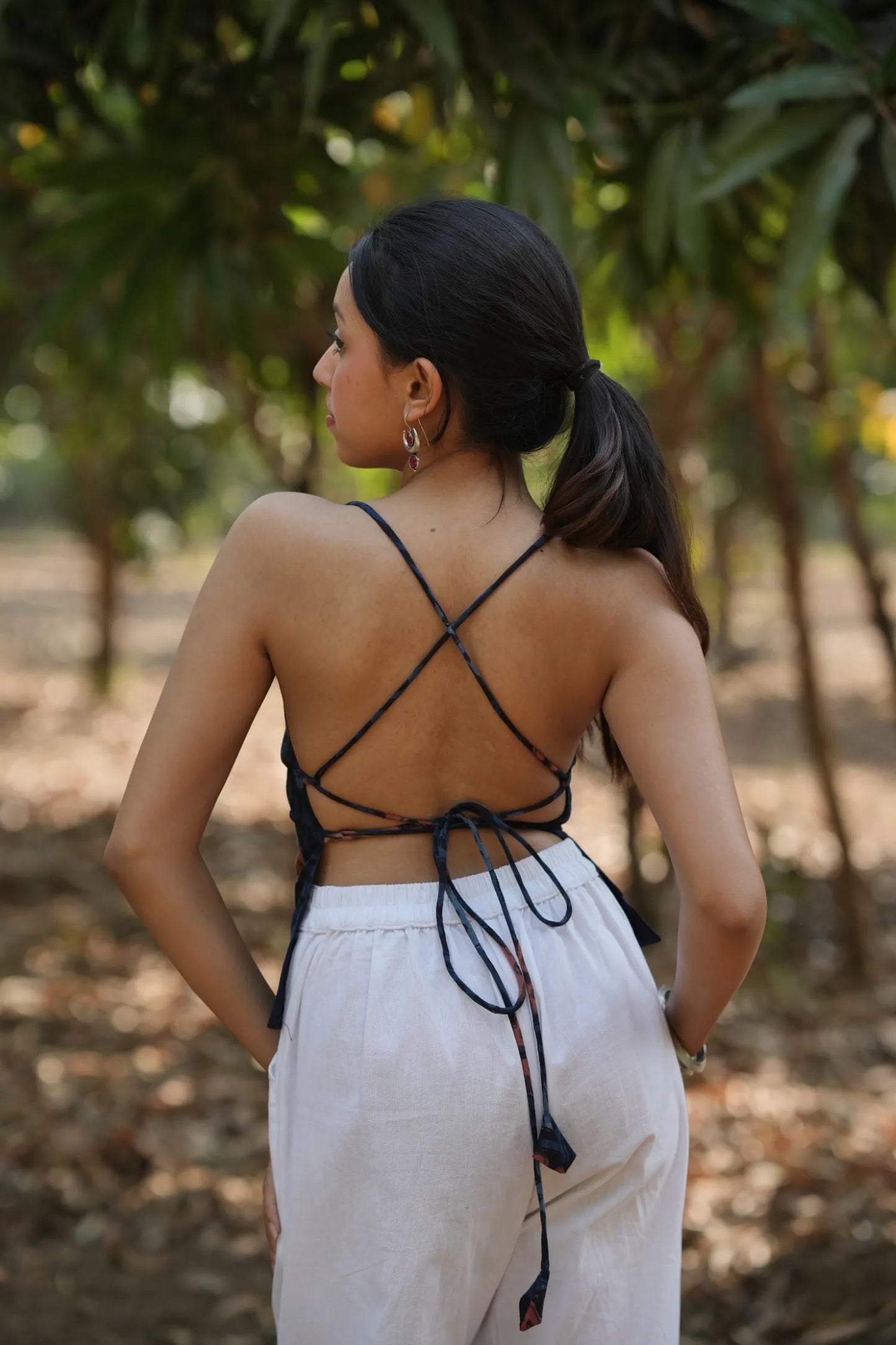 Navy Floral Tie Back Top