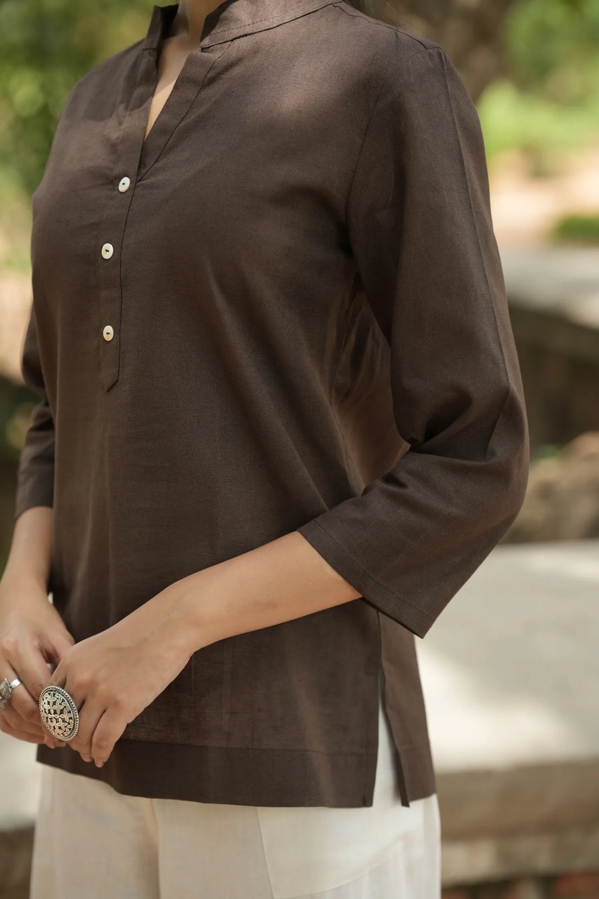 Dark Brown Linen Short Kurta