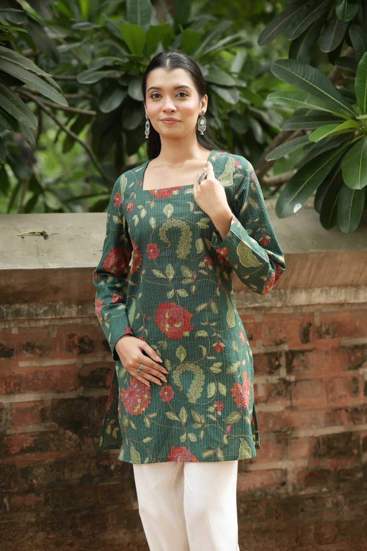 Green Floral Print Kurti