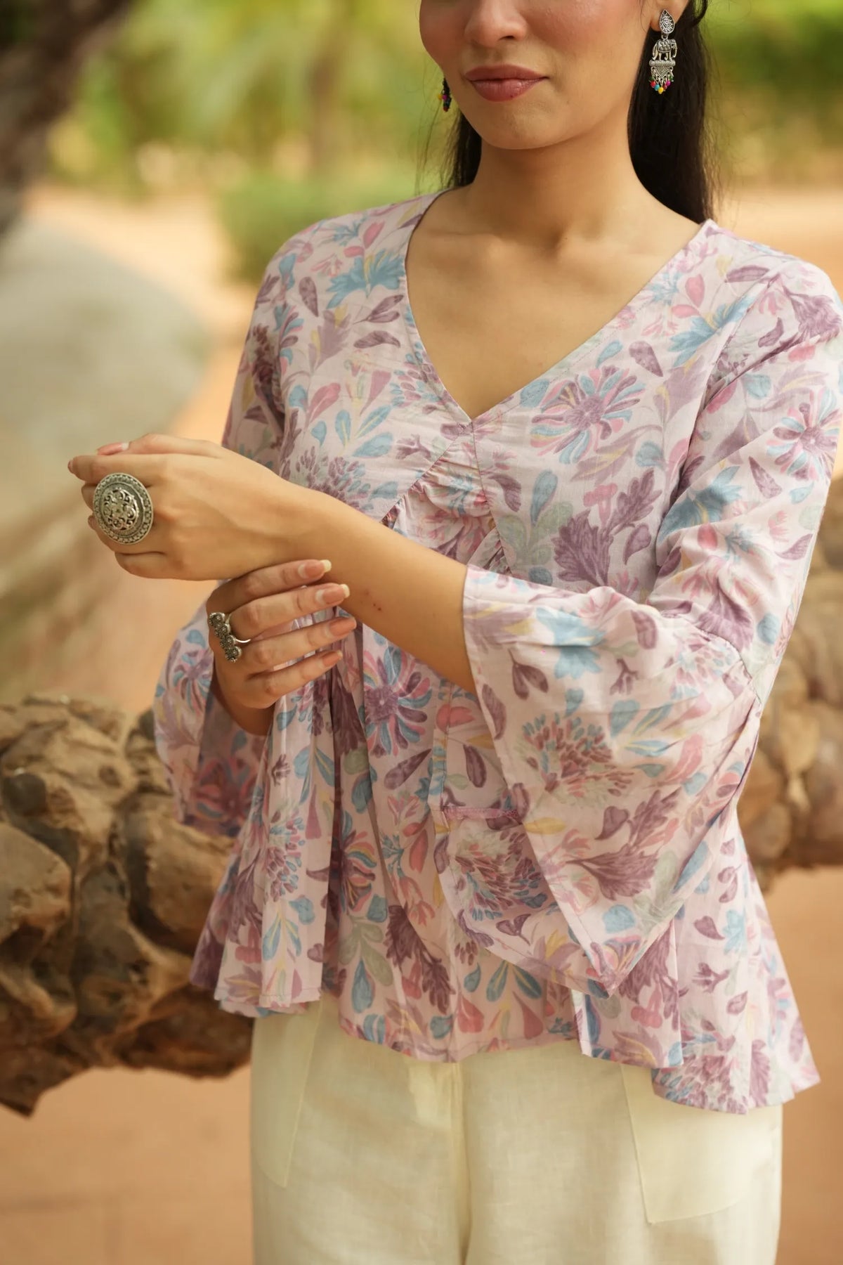 Lilac Floral Print Peplum Top