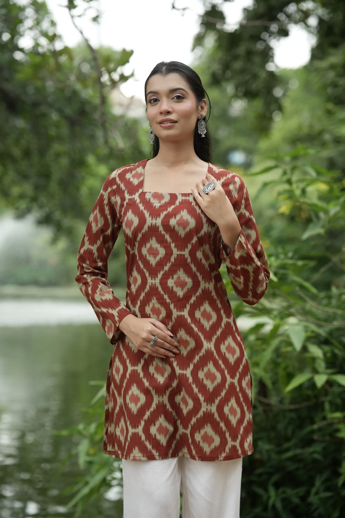 Maroon Red Ikat Print Kurti