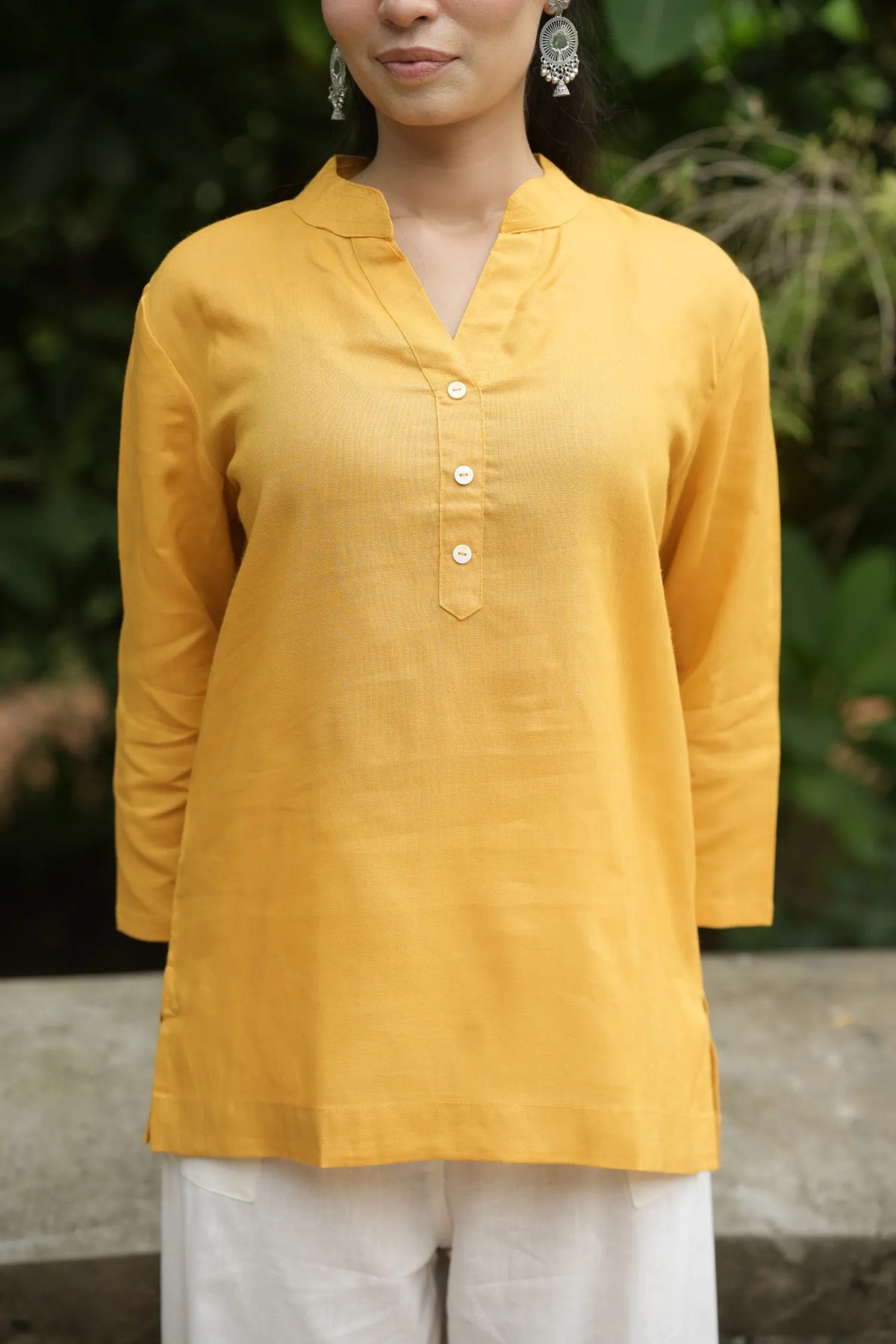 Mustard Yellow Linen Short Kurta