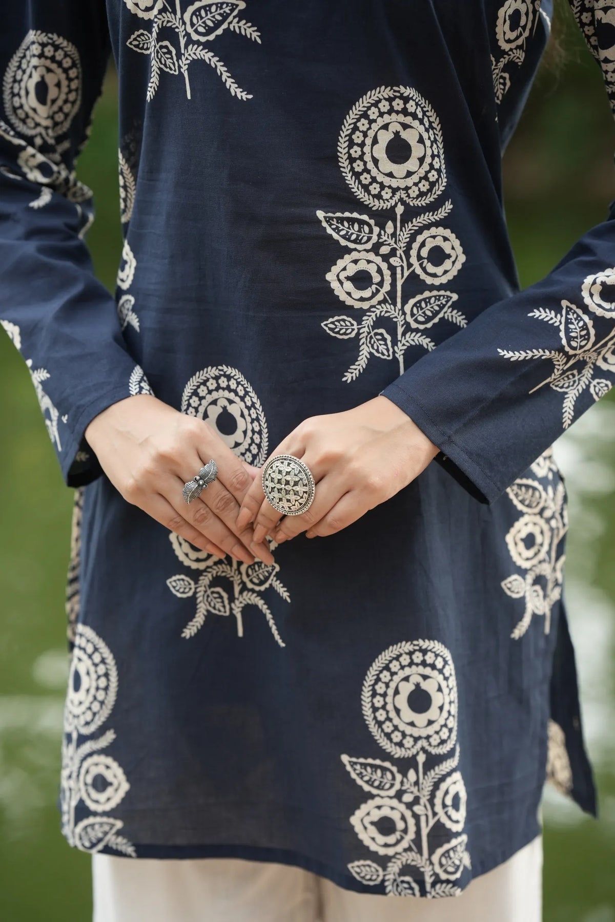 Navy Blue Ivory Motif Kurti
