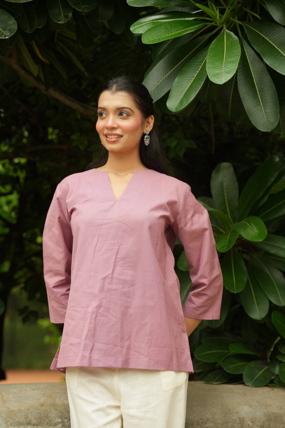 Pink Cotton Short Kurta
