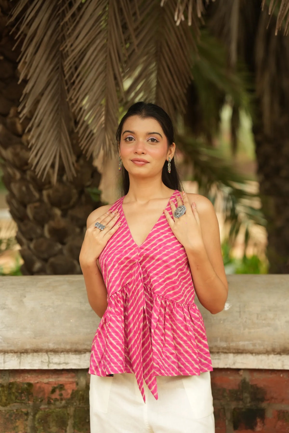 Pink Leheriya Print Peplum Top