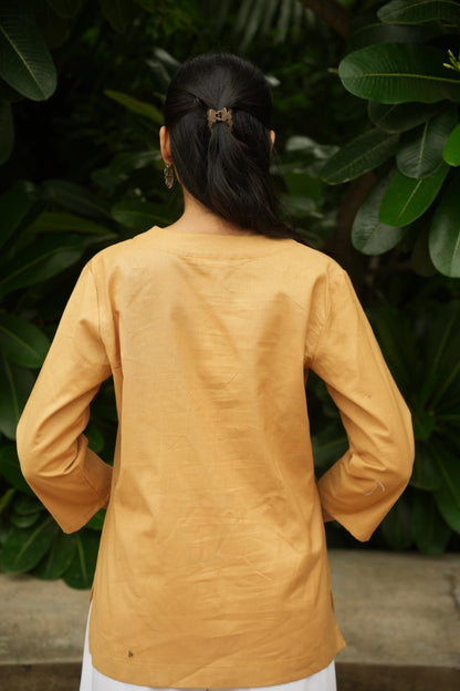 Yellow Cotton Short Kurta