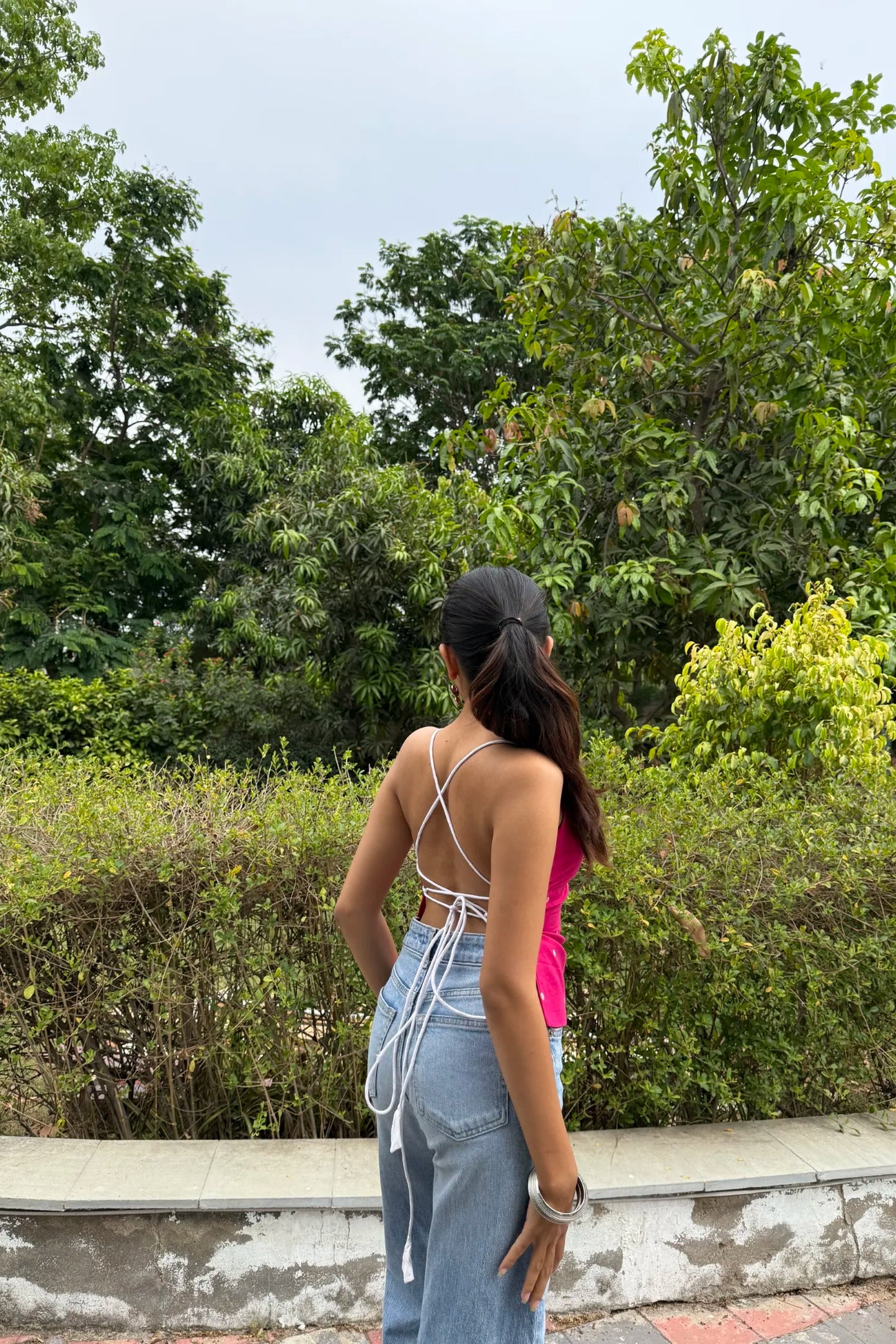 Hot Pink Buta Tie Back Top