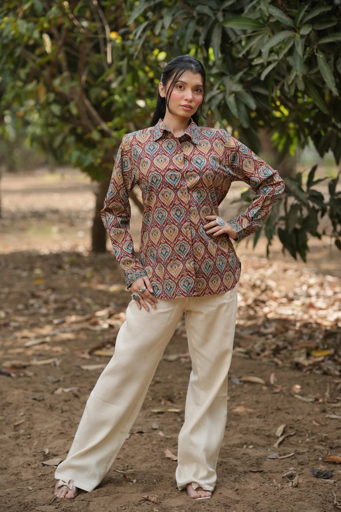 Rust Ikat Cotton Shirt