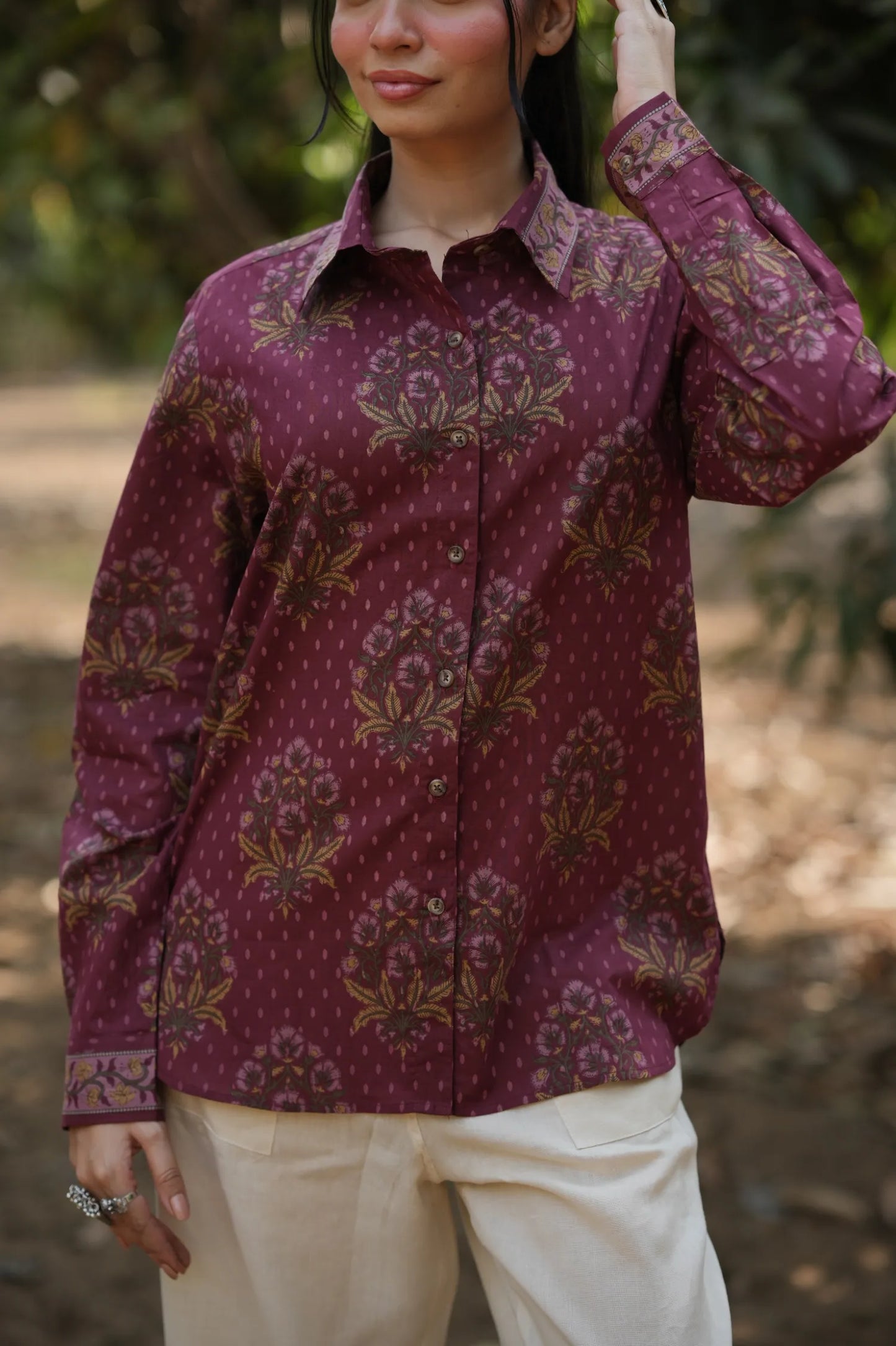 Wine Floral Cotton Shirt